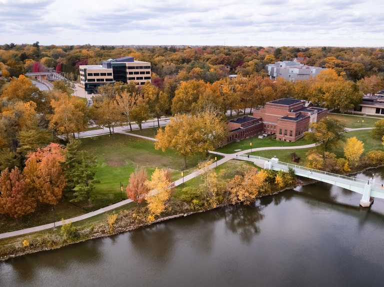 drone picture of the river and trees 